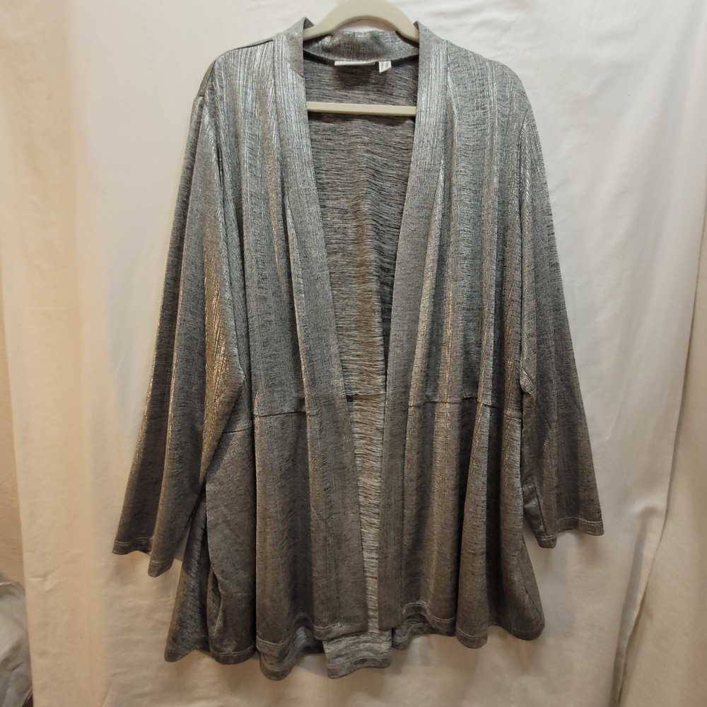 Susan Graver Silver Shimmer Draped Open-Front Cardigan